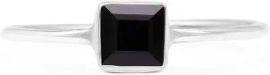 Cut Square Black Onyx 925 Sterling Silver Ring - Delicate BOHO Chic Jewelry - Fashionable and Stylish for Women with Velvet Gift Bag - Made by Indian Artisans - Size 5-10