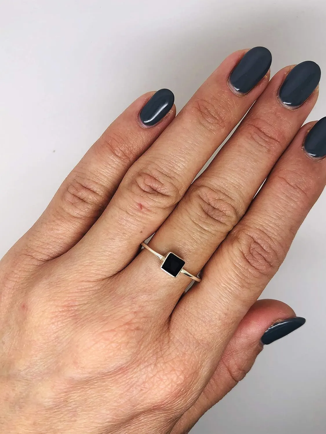 Cut Square Black Onyx 925 Sterling Silver Ring - Delicate BOHO Chic Jewelry - Fashionable and Stylish for Women with Velvet Gift Bag - Made by Indian Artisans - Size 5-10