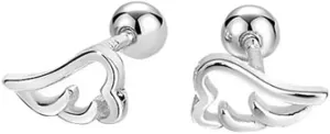 Cute Angel Wing Animals Cartilage Tiny Barbell Stud Earrings for Women 925 Sterling Silver 20g Screw Back Dainty Mini Hypoallergenic Conch Tragus Helix Studs Christmas New Year Birthday Gifts