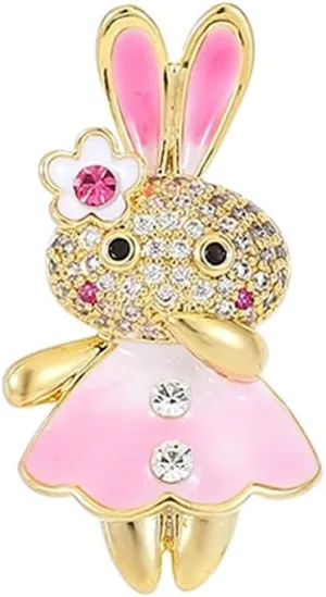 Cute Crystal Rabbit Brooch Pin for Daughter Niece Gold Plated Rhinestone Enamel Tiny Cartoon Bunny Animal Brooches Lapel Pins Dainty Easter Birthday Dress Accessories Jewelry