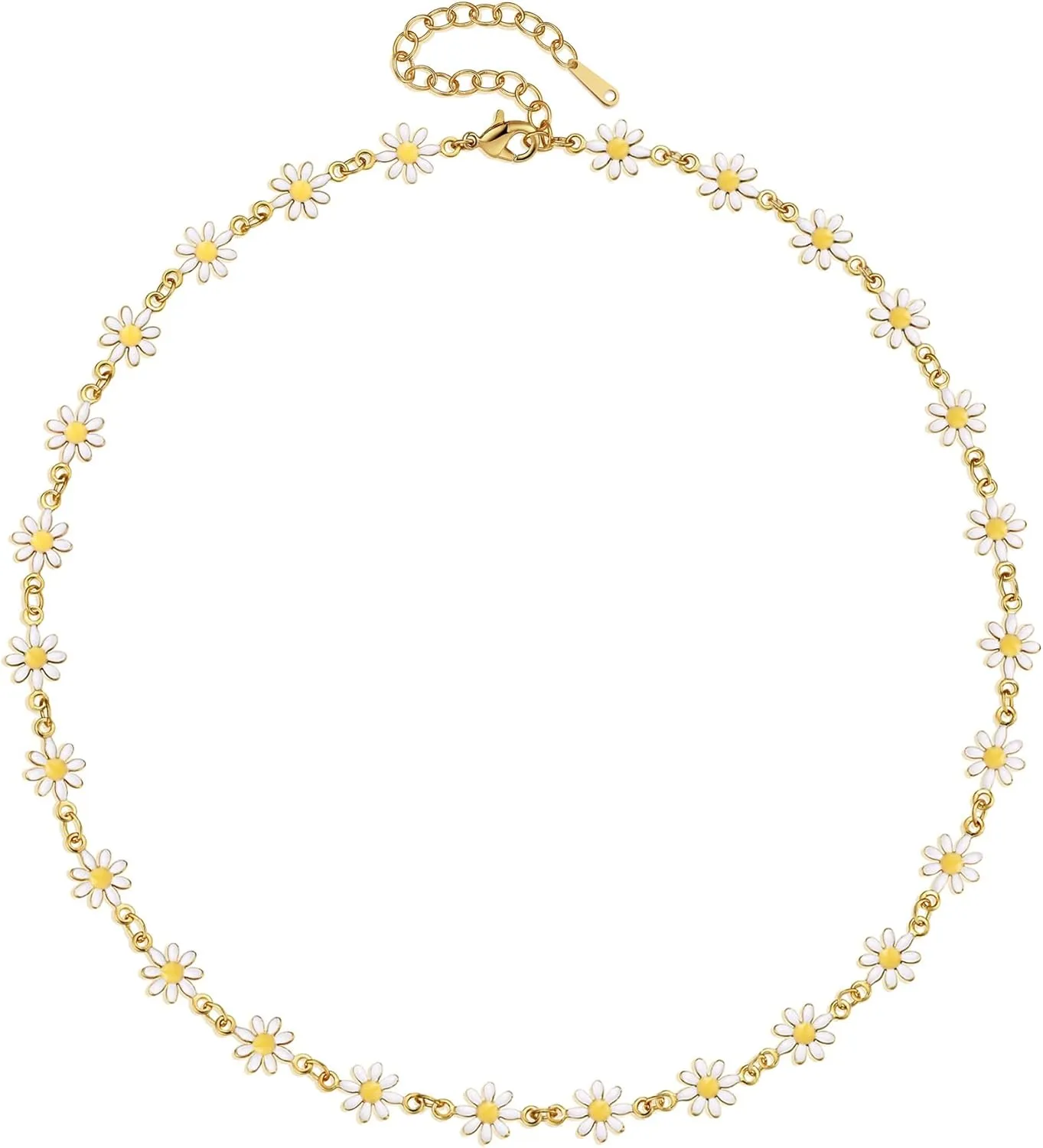 Cute Flower Necklace for Women 18K Gold Plated Dainty Daisy Flower Pearl Choker Necklace for Women