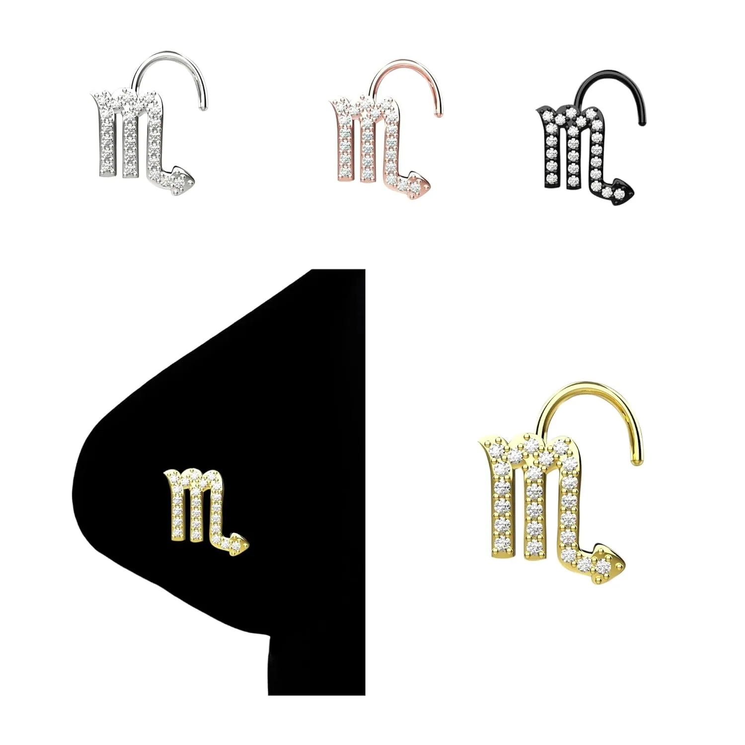 CZ Nose Stud Indian Nose Ring Rose Gold Nose Hoop Scorpio Zodiac Sign Nose Stud Handmade Nose Jewelry