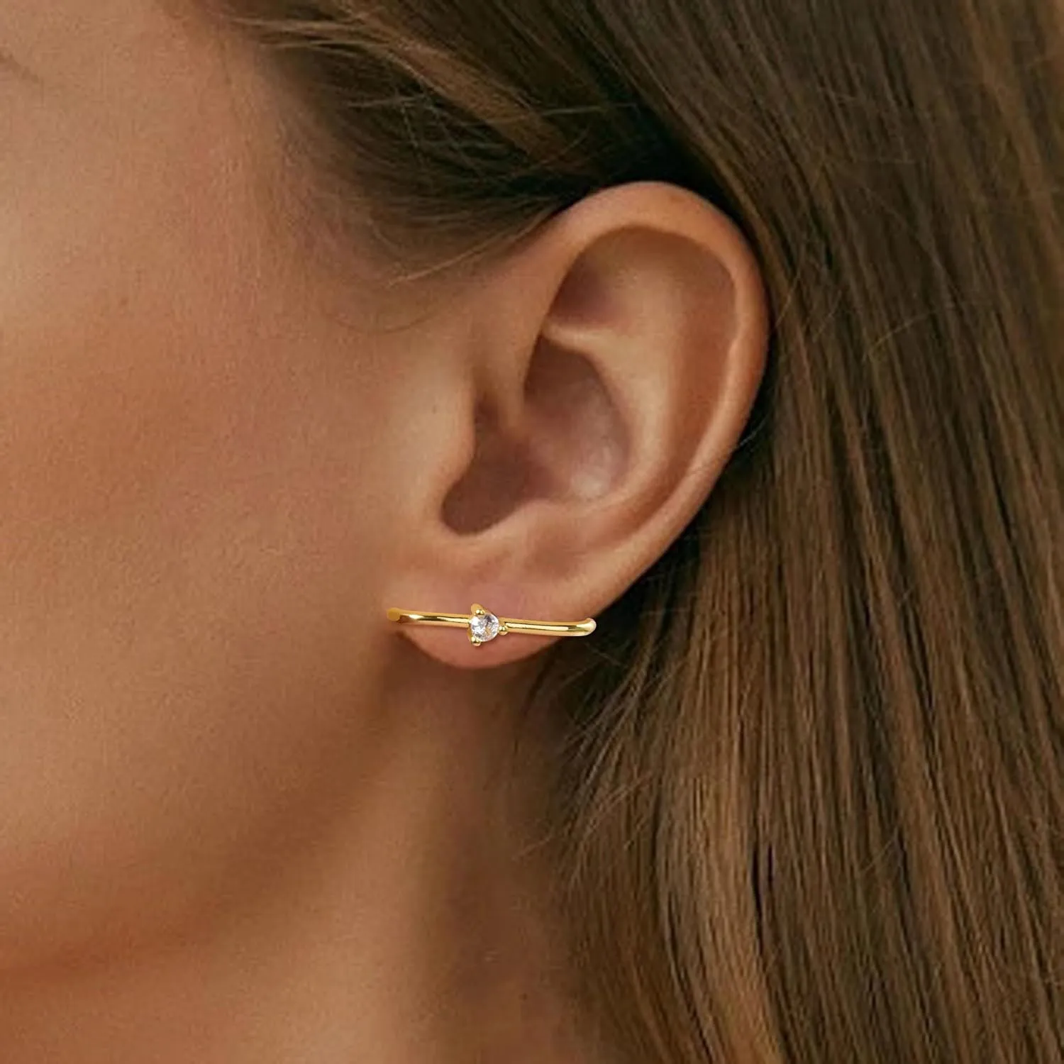 CZ Suspender Cuff Stud Earrings Wrap Earlobe Silver Post Cubic Zirconia Minimalist Jewelry for Women