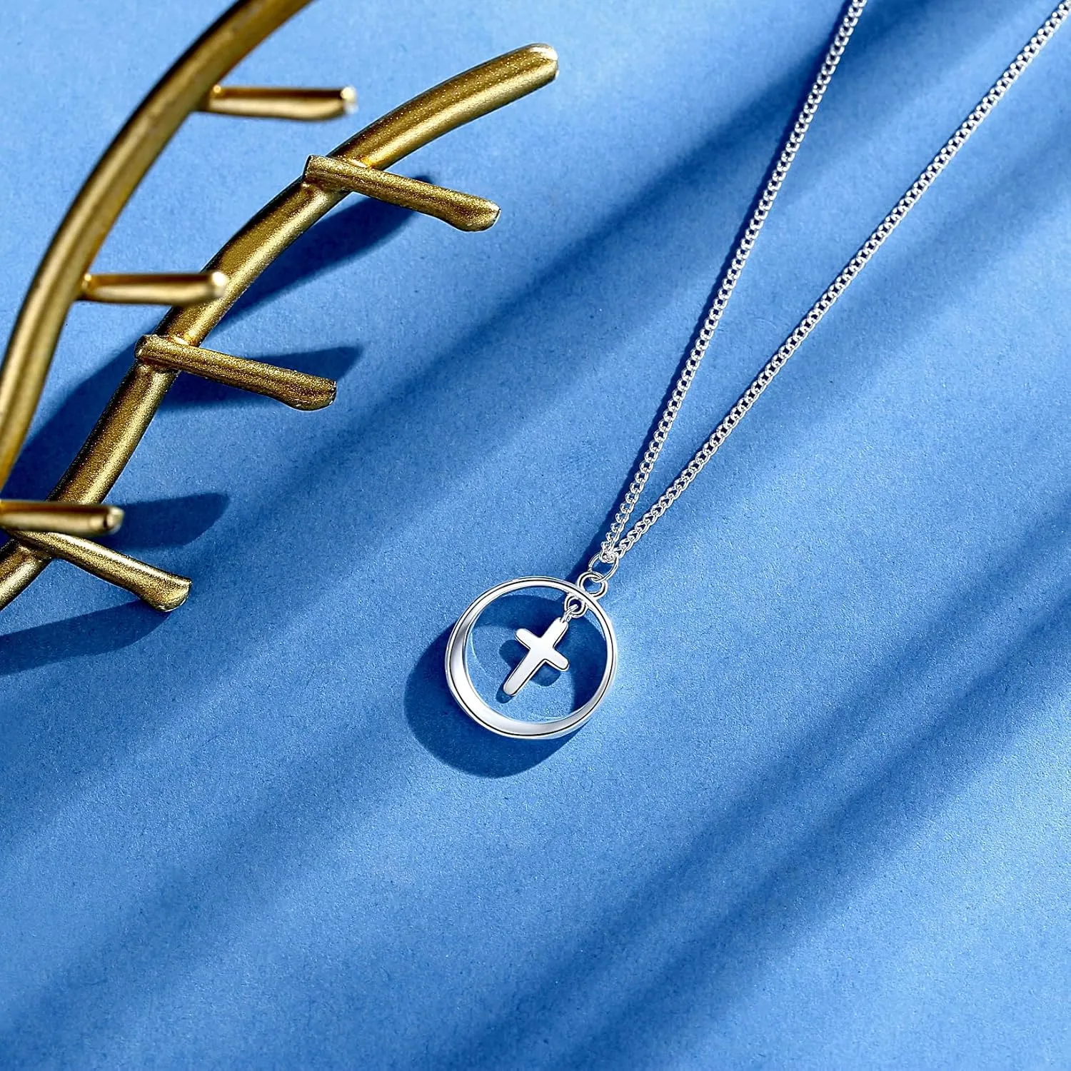 Dainty 925 Sterling Silver Cross Necklace for Women, Trendy Womens Cross Necklace for Girls Simple Silver Pendant Link Chains for Teen Girls Birthday Jewelry Gifts