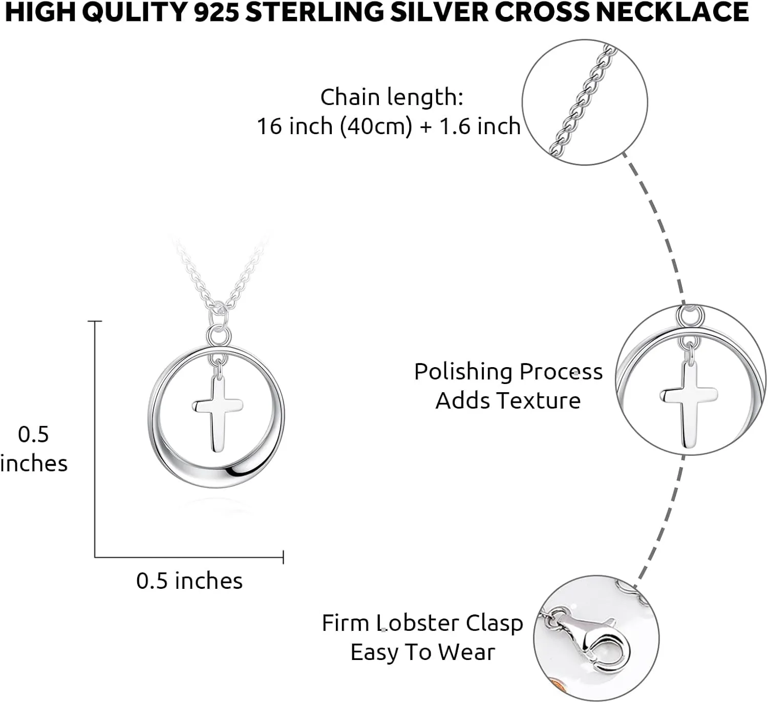 Dainty 925 Sterling Silver Cross Necklace for Women, Trendy Womens Cross Necklace for Girls Simple Silver Pendant Link Chains for Teen Girls Birthday Jewelry Gifts