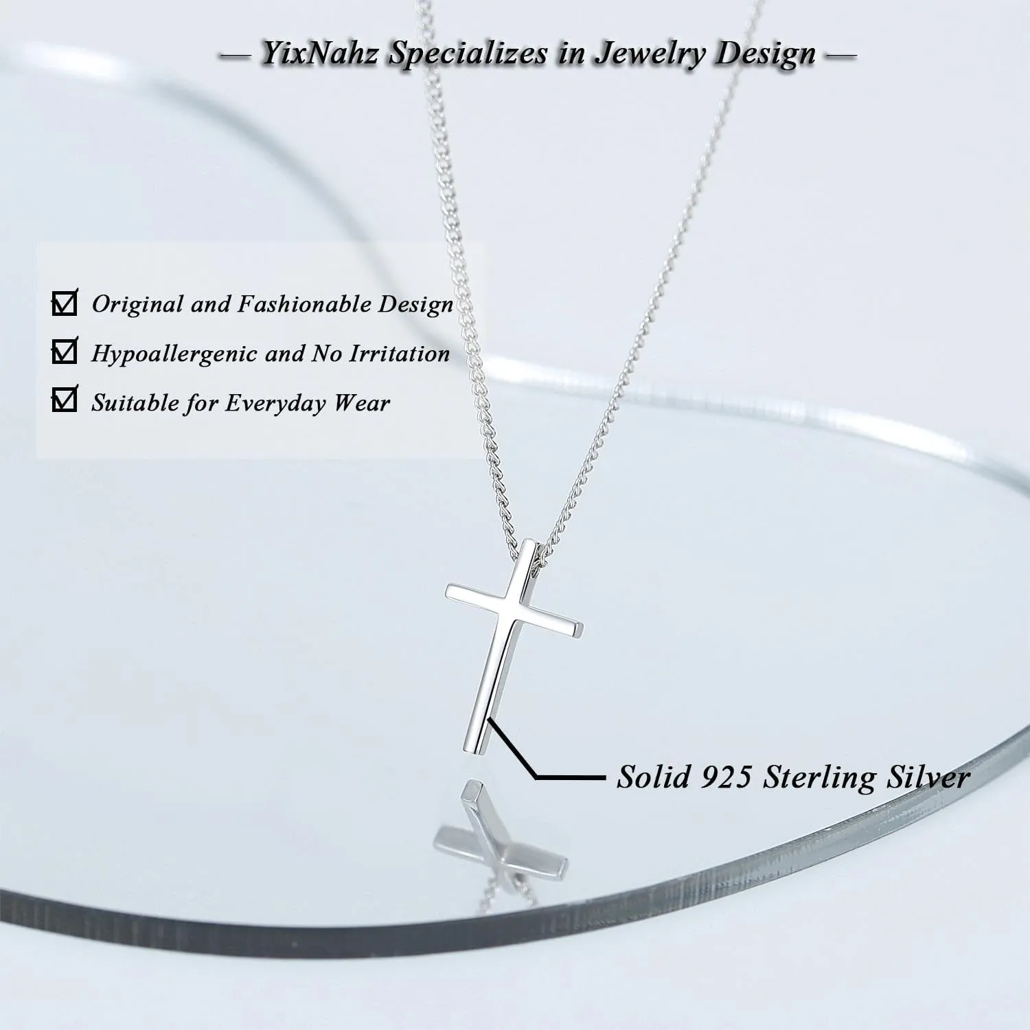 Dainty 925 Sterling Silver Cross Necklace for Women, Trendy Womens Cross Necklace for Girls Simple Silver Pendant Link Chains for Teen Girls Birthday Jewelry Gifts