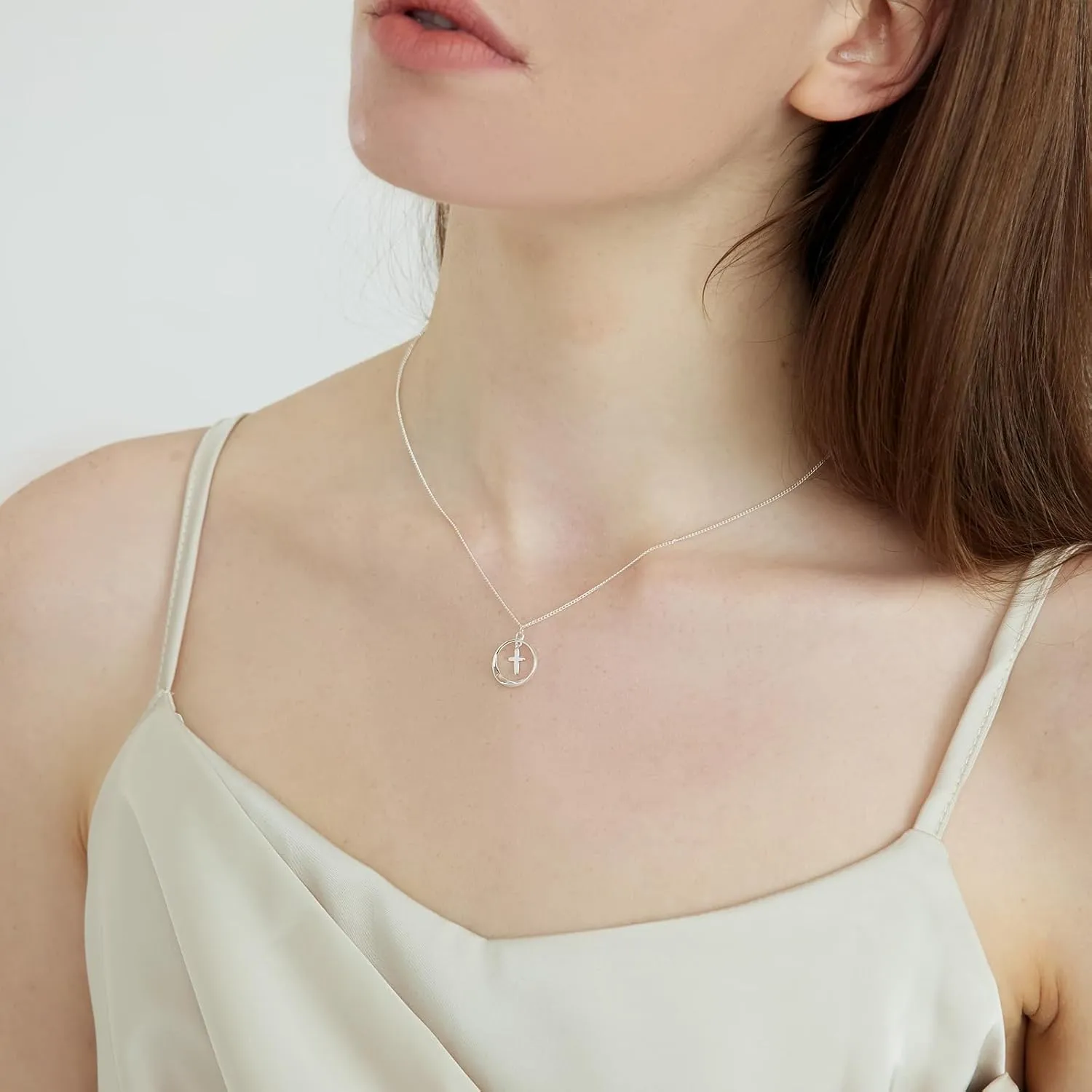 Dainty 925 Sterling Silver Cross Necklace for Women, Trendy Womens Cross Necklace for Girls Simple Silver Pendant Link Chains for Teen Girls Birthday Jewelry Gifts