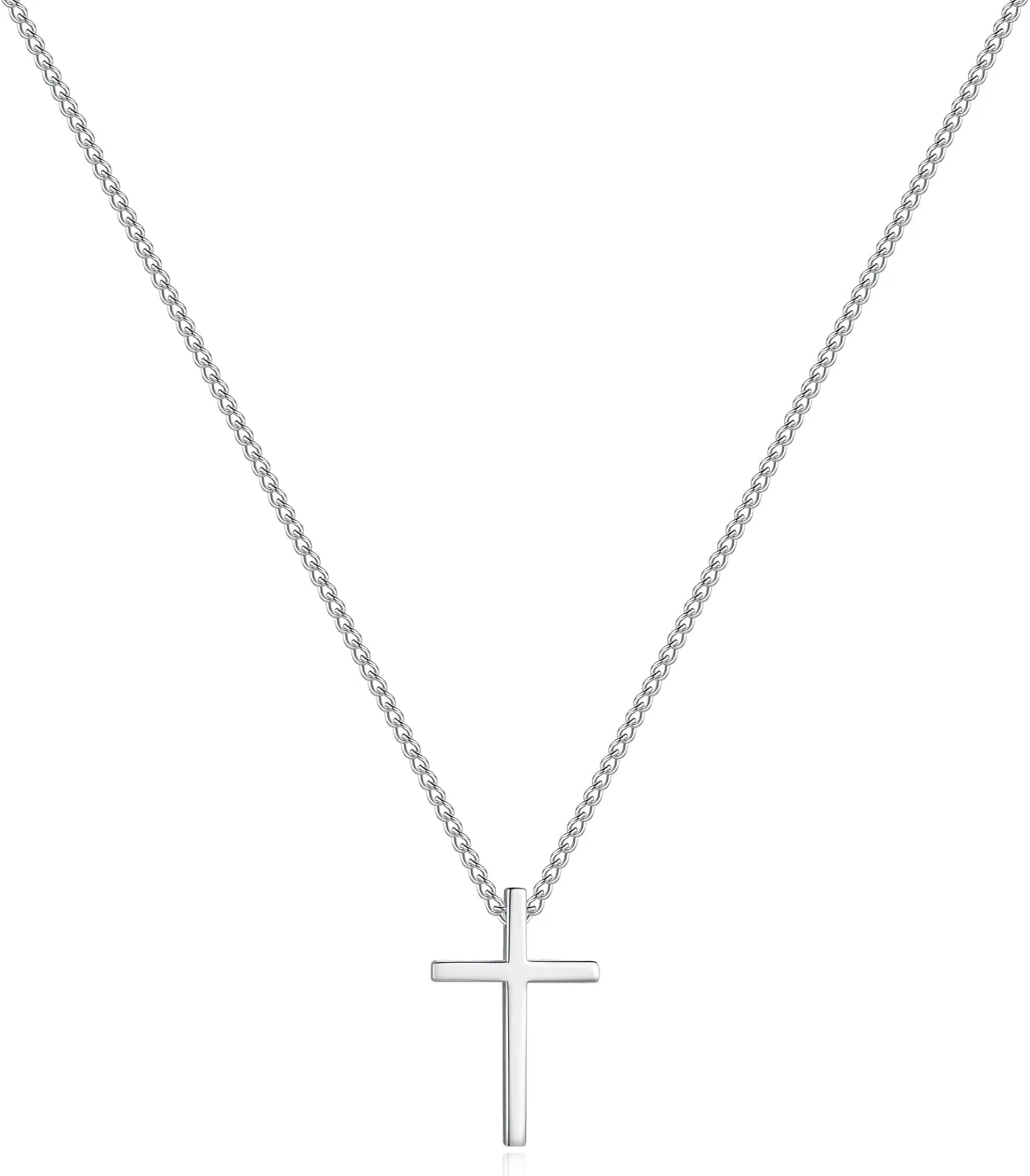 Dainty 925 Sterling Silver Cross Necklace for Women, Trendy Womens Cross Necklace for Girls Simple Silver Pendant Link Chains for Teen Girls Birthday Jewelry Gifts