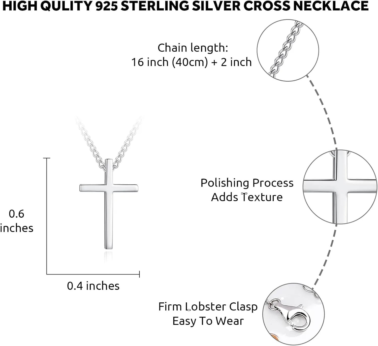 Dainty 925 Sterling Silver Cross Necklace for Women, Trendy Womens Cross Necklace for Girls Simple Silver Pendant Link Chains for Teen Girls Birthday Jewelry Gifts