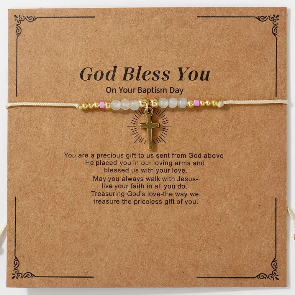 Dainty Cross Blessing Natural Crystal Bracelet for women,Handmade Boho Braided String Cross Bracelet Statement Minimalism Religious Gift Friendship Christian