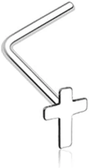 Dainty Cross Icon L-Shaped Nose Ring