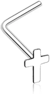 Dainty Cross Icon L-Shaped Nose Ring