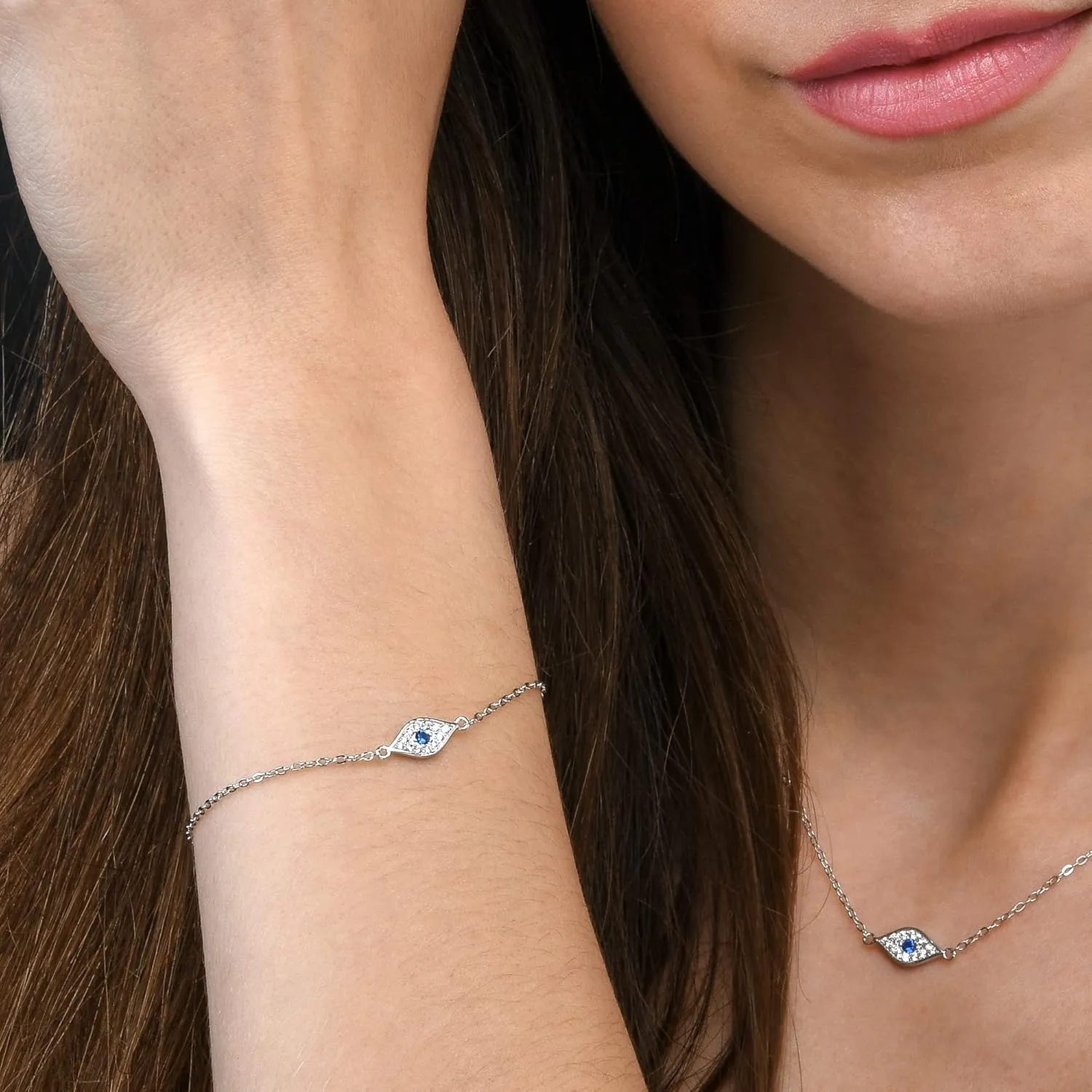 Dainty Evil Eye Bracelet in 925 Sterling Silver for Women, Silver, Yellow Gold, or Rose Gold Evil Eye Bracelet with Sparkling Cubic Zirconia Stones