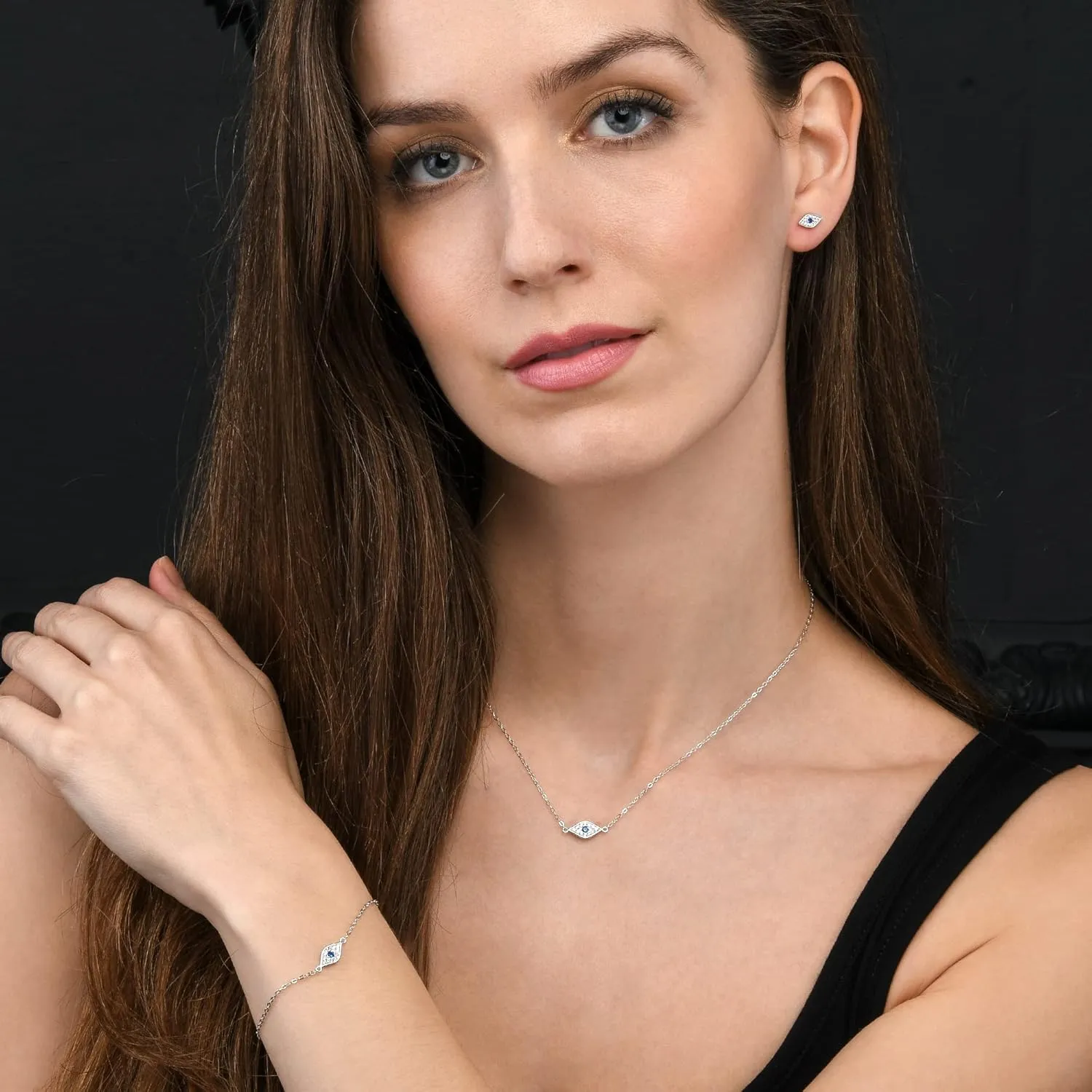 Dainty Evil Eye Bracelet in 925 Sterling Silver for Women, Silver, Yellow Gold, or Rose Gold Evil Eye Bracelet with Sparkling Cubic Zirconia Stones