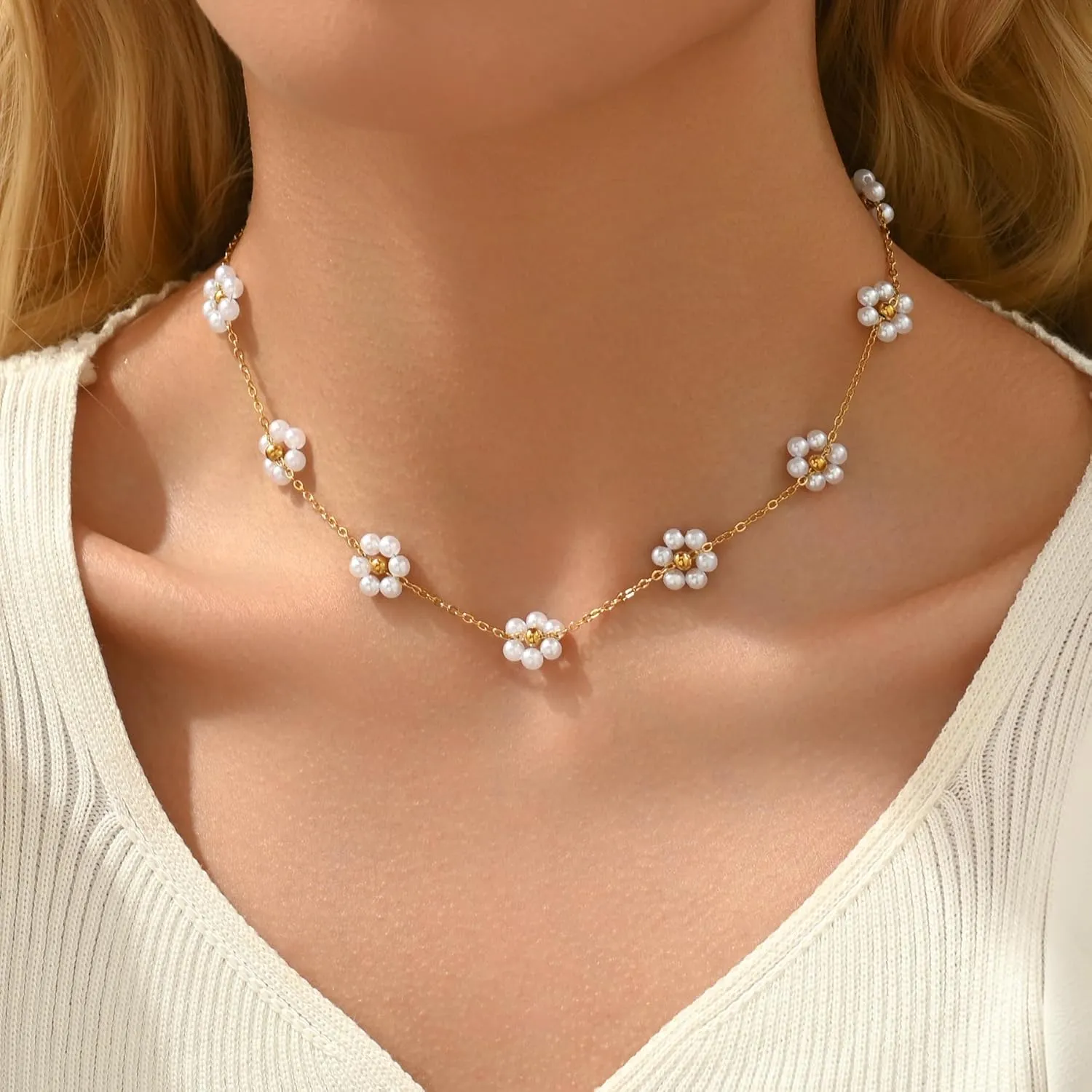 Dainty Gold Barque Pearl Beaded Chain Necklace - Adjustable, Simple Gold Pearl Pendant - Bridesmaid, Wedding Jewelry