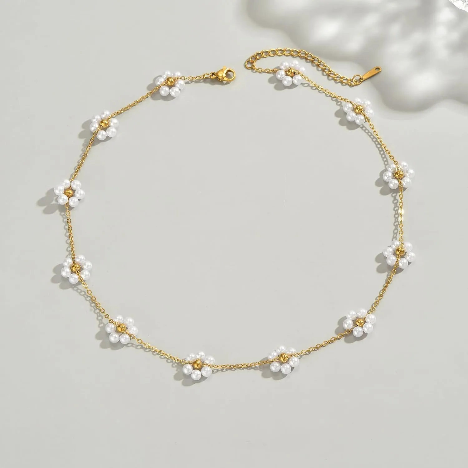 Dainty Gold Barque Pearl Beaded Chain Necklace - Adjustable, Simple Gold Pearl Pendant - Bridesmaid, Wedding Jewelry