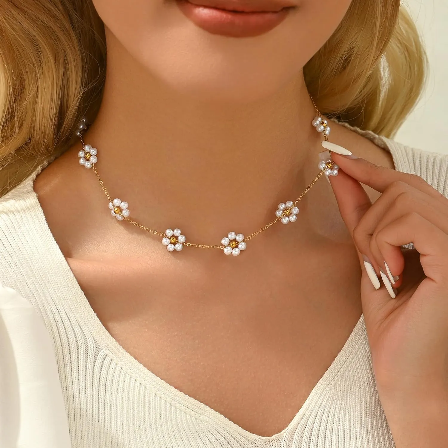 Dainty Gold Barque Pearl Beaded Chain Necklace - Adjustable, Simple Gold Pearl Pendant - Bridesmaid, Wedding Jewelry