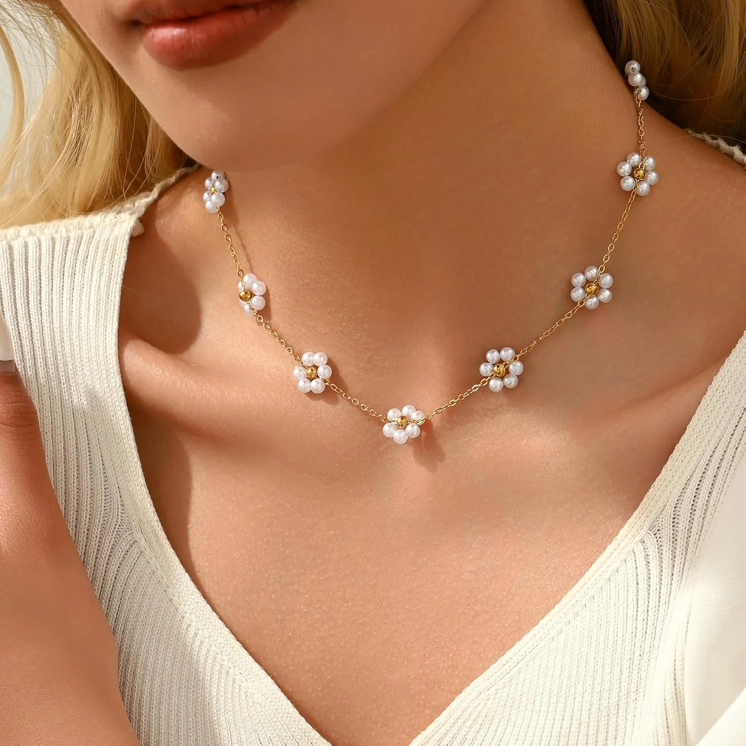 Dainty Gold Barque Pearl Beaded Chain Necklace - Adjustable, Simple Gold Pearl Pendant - Bridesmaid, Wedding Jewelry