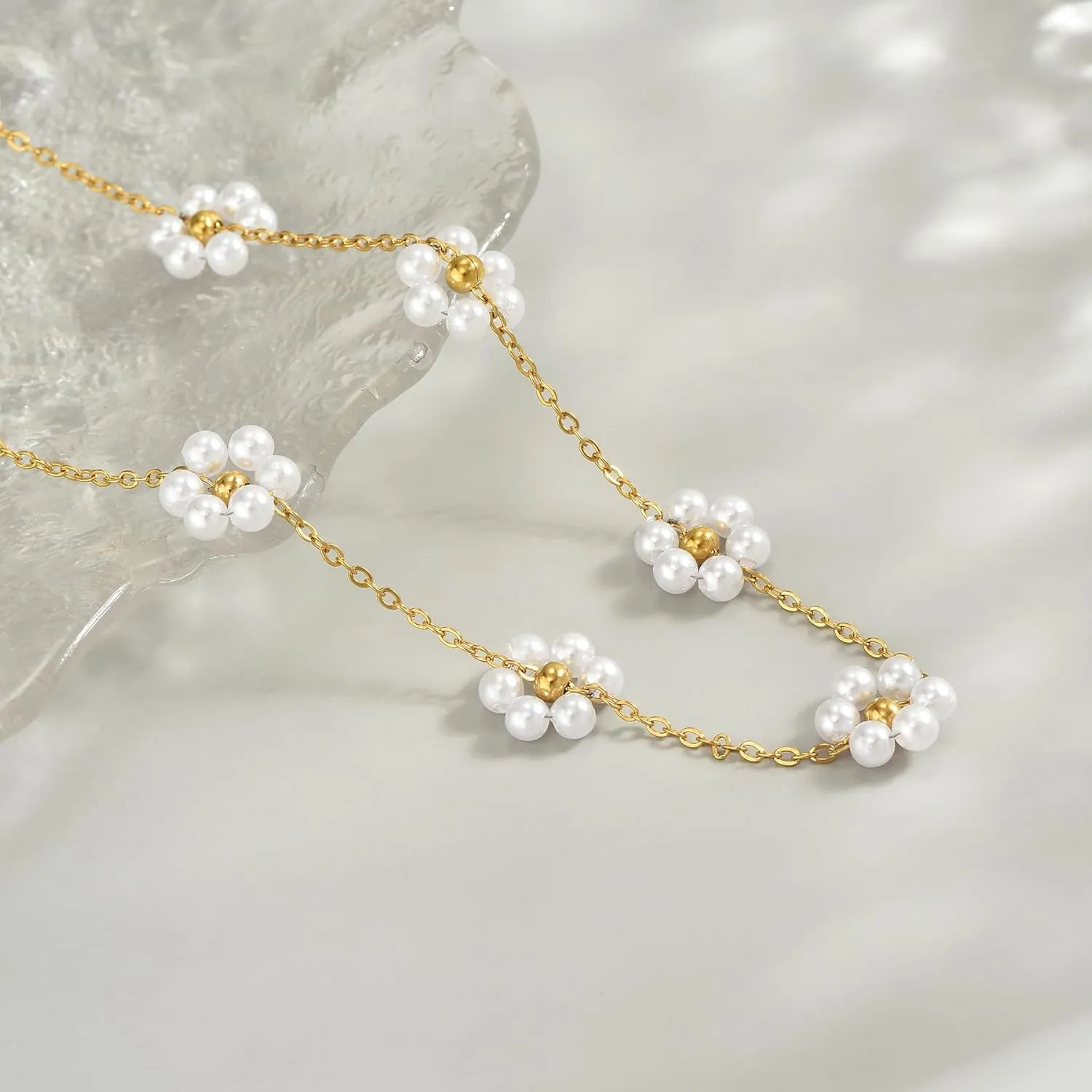 Dainty Gold Barque Pearl Beaded Chain Necklace - Adjustable, Simple Gold Pearl Pendant - Bridesmaid, Wedding Jewelry
