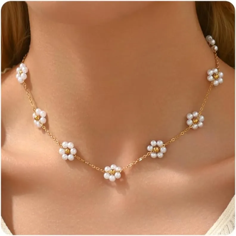Dainty Gold Barque Pearl Beaded Chain Necklace - Adjustable, Simple Gold Pearl Pendant - Bridesmaid, Wedding Jewelry