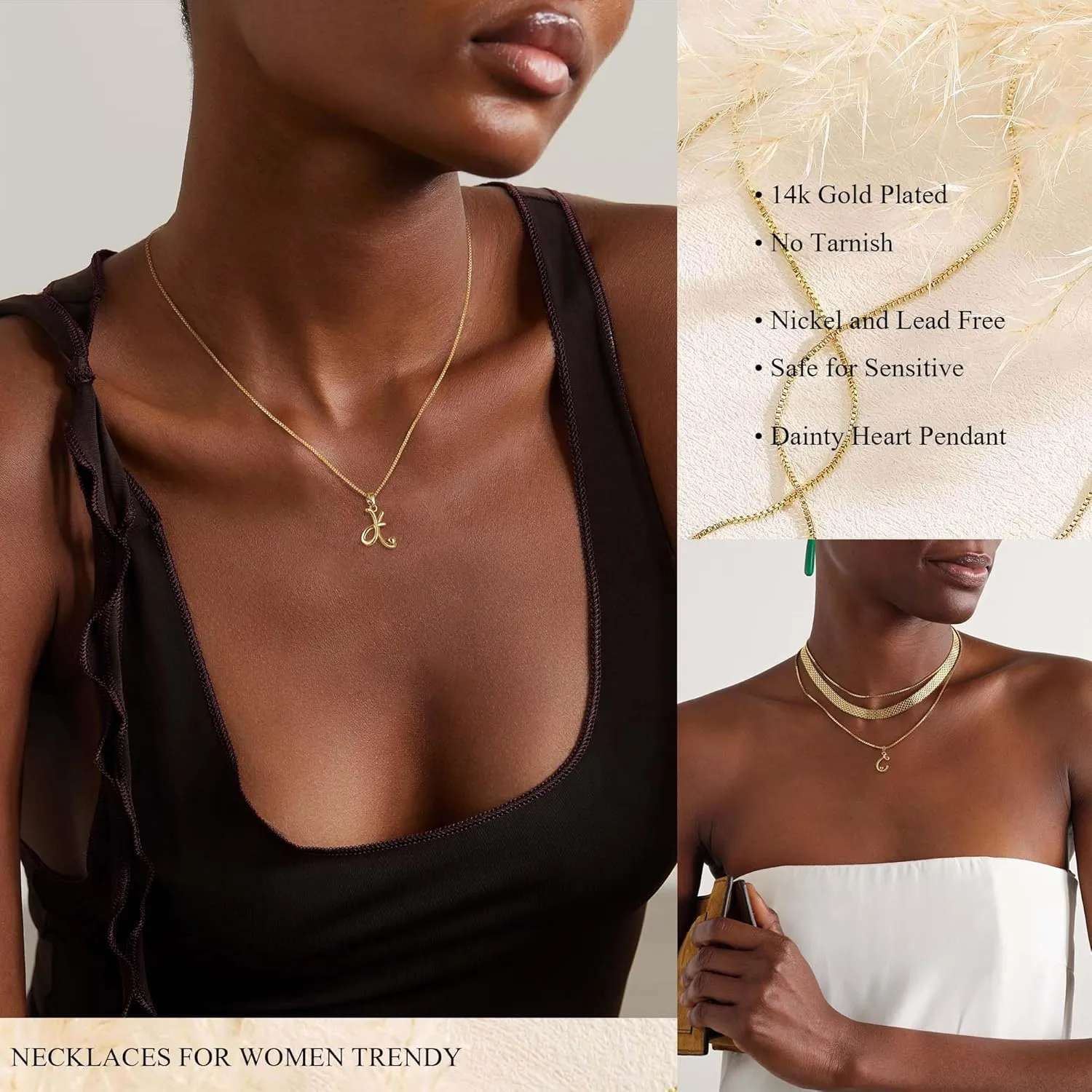 Dainty Gold Heart Initial Necklaces for Women Trendy: Cute Name Letter Necklace Personalized 14K Gold Plated Pendant Necklace for Women Simple Waterproof Non Tarnish Womens Jewelry A-Z