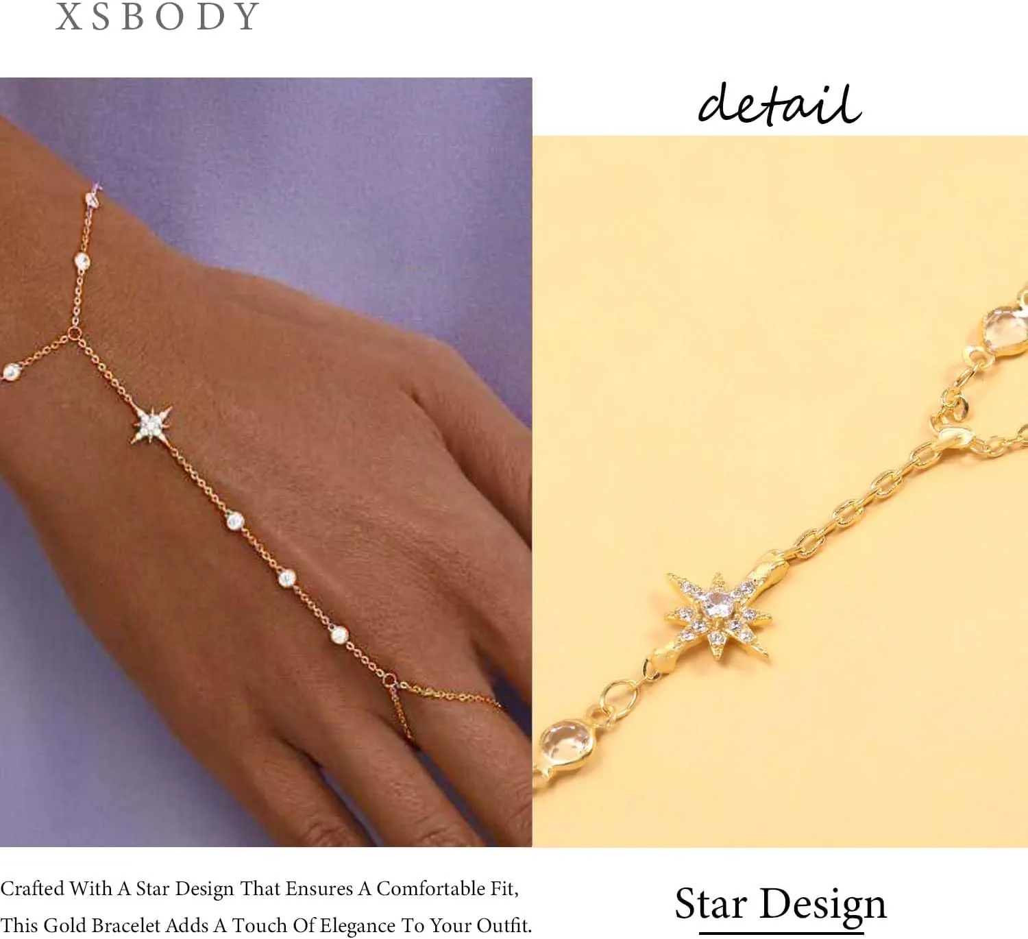 Dainty Star Hand Chain Bracelet Boho Finger Ring Jewelry Gold Bracelets For Women Non Tarnish Bangle