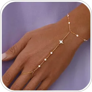 Dainty Star Hand Chain Bracelet Boho Finger Ring Jewelry Gold Bracelets For Women Non Tarnish Bangle