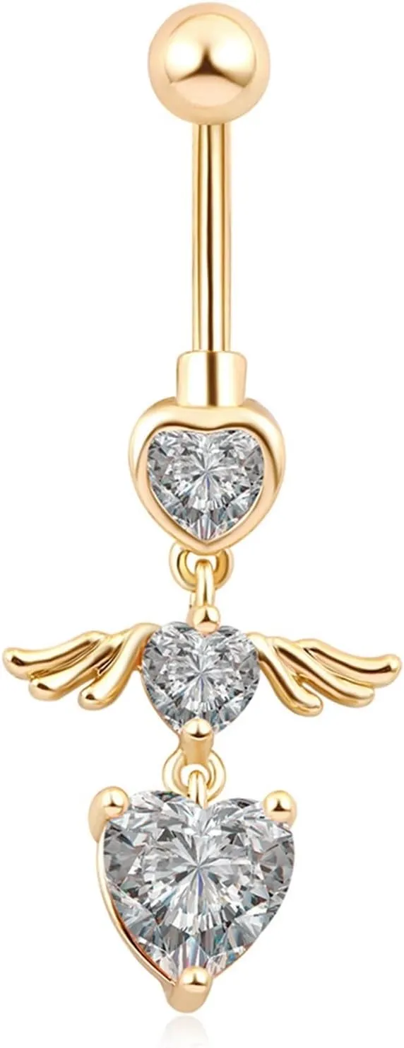Dangle Belly Button Rings, Belly Rings Jewelry Stainless Steel Navel Rings Belly Button Nails Heart Wings