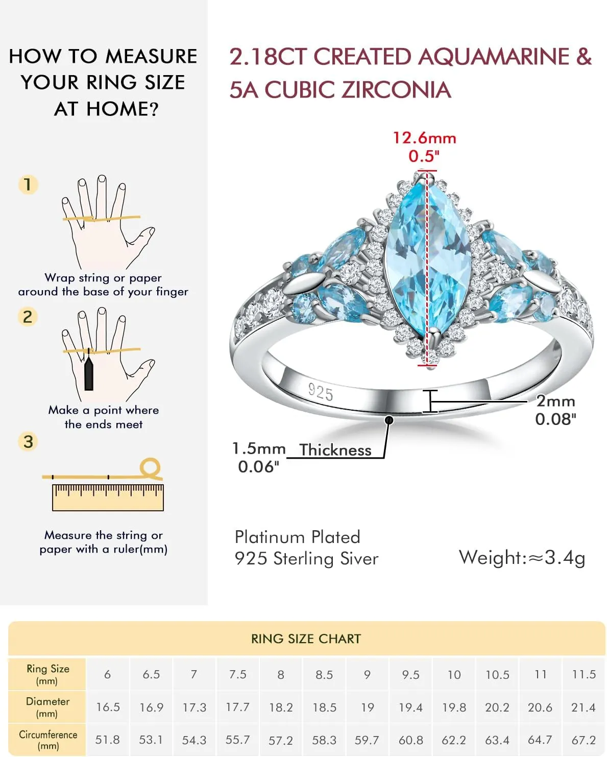 DAYBYDAY Butterfly Birthstone Rings for Women, 925 Sterling Silver Created Gemstone 5A Cubic Zirconia Cushion/Marquise Engagement Ring, 2ct Halo Promise Rings for Her Anniversary Wedding Jewerly
