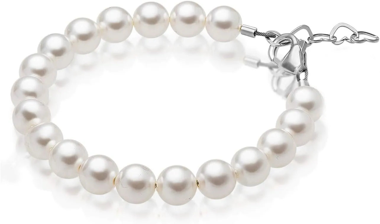 Delicate Sterling Silver Bracelets for Girls with High End White European Simulated Pearls, Elegant Girls Jewelry, Pearl Bracelet for Birthday Gifts Flower Girls