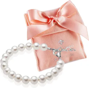 Delicate Sterling Silver Bracelets for Girls with High End White European Simulated Pearls, Elegant Girls Jewelry, Pearl Bracelet for Birthday Gifts Flower Girls