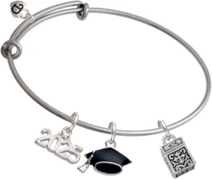 Delight Jewelry Silvertone Prayer Charm - Silvertone Class of 2025 Graduation Charm Bangle Bracelet