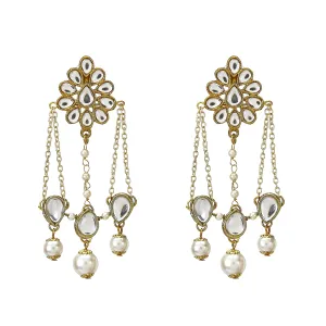 Designer Kundan Multi Chain Drop Pearl Earrings Bollywood Style Traditional Ethnic Handmade Kundan Earrings For Women Desiner Stylish Kundan Statement Jewelry For Ethnic Attire