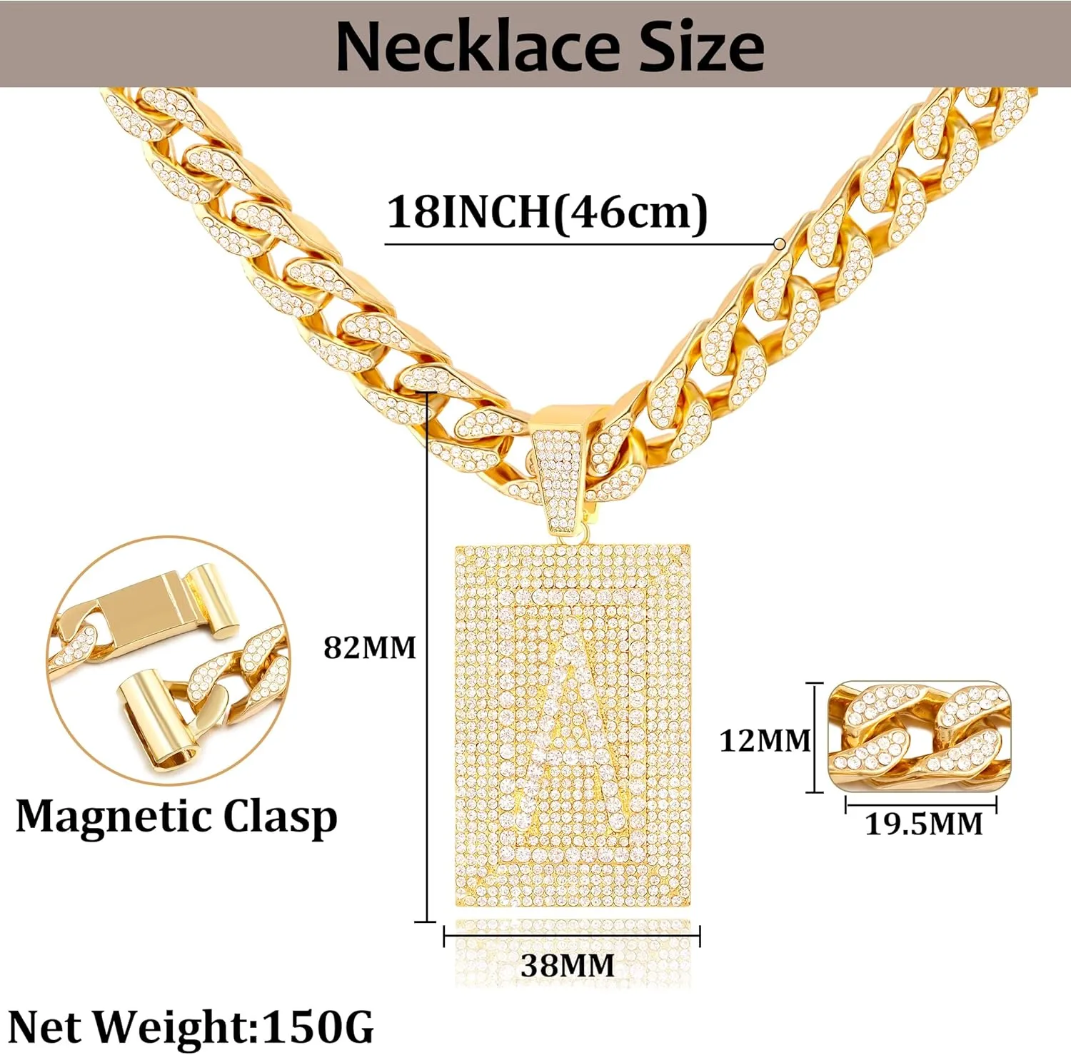 Diamond Prong Cuban Chain Necklace, Square Cursive Silver Initial Necklace for Women, Cuban Link Chain for Women Hip Hop Iced Out Chain Necklaces Jewelry