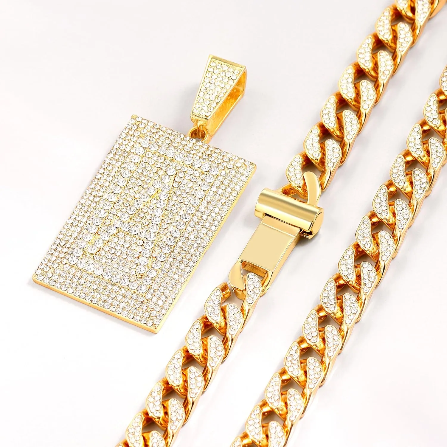 Diamond Prong Cuban Chain Necklace, Square Cursive Silver Initial Necklace for Women, Cuban Link Chain for Women Hip Hop Iced Out Chain Necklaces Jewelry