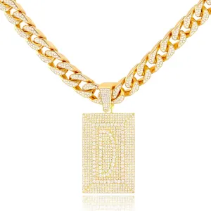 Diamond Prong Cuban Chain Necklace, Square Cursive Silver Initial Necklace for Women, Cuban Link Chain for Women Hip Hop Iced Out Chain Necklaces Jewelry