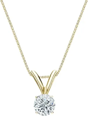 Diamond Wish 14k Gold Round Solitaire Diamond Pendant Necklace (1/5-1cttw, G-H, SI1-SI2) 4-Prong Basket, 18-inch Box Chain