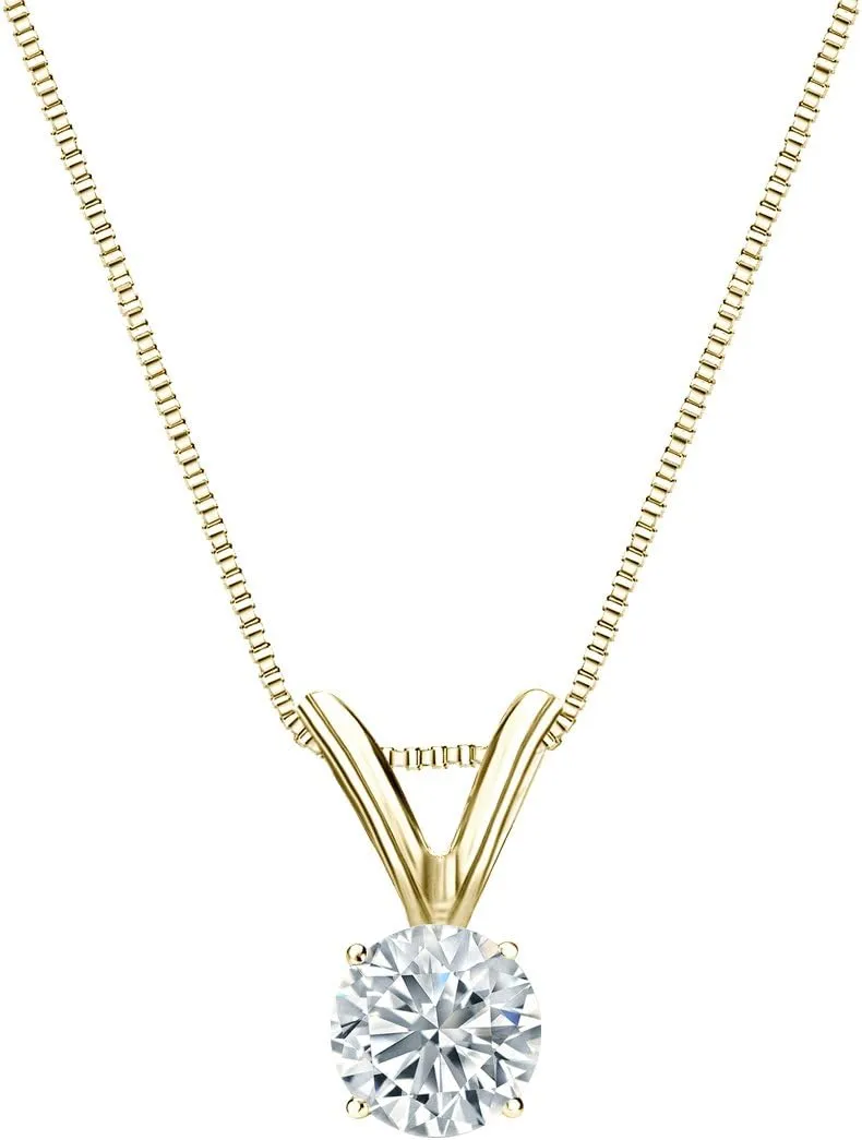Diamond Wish 14k Gold Round Solitaire Diamond Pendant Necklace (1/5-1cttw, G-H, SI1-SI2) 4-Prong Basket, 18-inch Box Chain