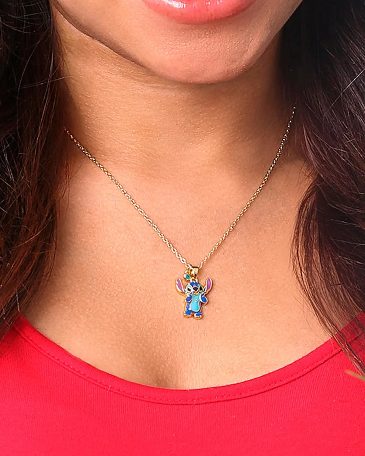 Disney Lilo & Stitch Women's Necklace Collection  Featuring Angel and Stitch Pendants, Silver-Plated and 18kt Gold Flash-Plated, Officially Licensed