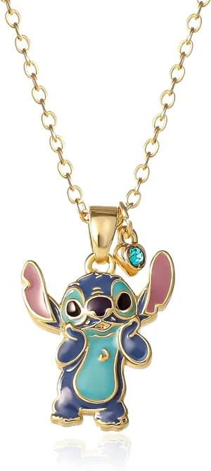 Disney Lilo & Stitch Women's Necklace Collection  Featuring Angel and Stitch Pendants, Silver-Plated and 18kt Gold Flash-Plated, Officially Licensed