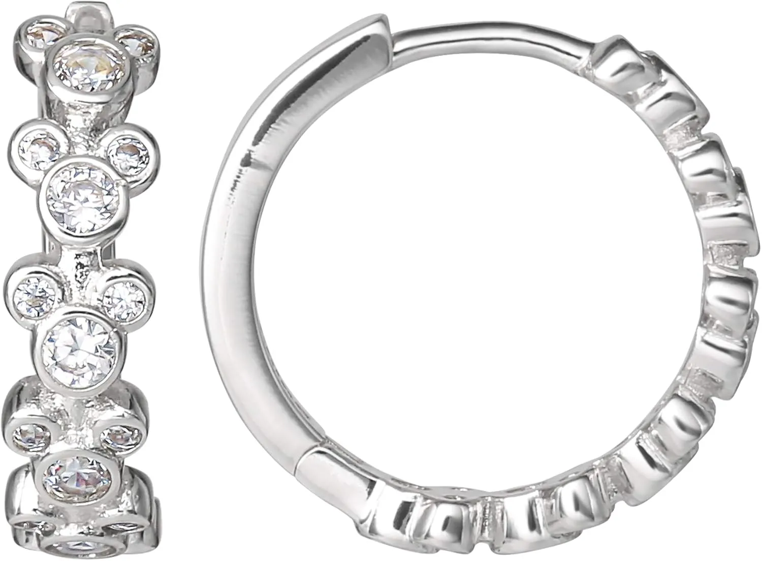 Disney Mickey Mouse Endless Hoop Earrings for Women Official License, Silver Flash-Plated Cubic Zirconia Mickey Earrings