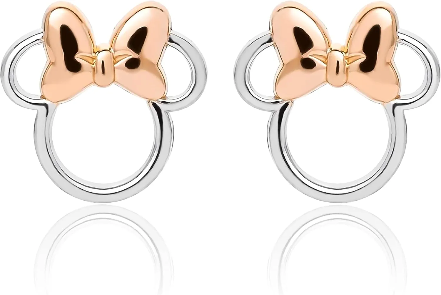 Disney Minnie Mouse Jewelry, Minnie Silhouette Stud Earrings, Two Tone, Sterling Silver