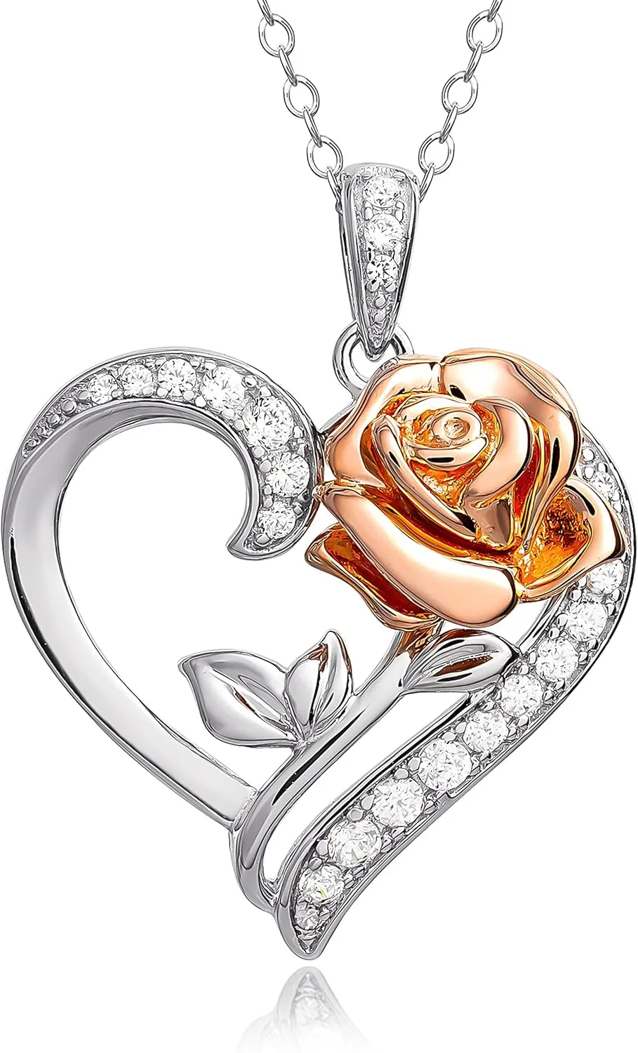 Disney Women's Sterling Silver Necklace Collection  Featuring Princess Tiara, Beauty and the Beast Rose, and 3D Tinkerbell Pendants, Officially Licensed