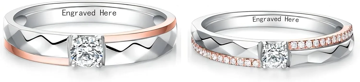 DIYA Personalized Engraved Moissanite Couples Rings Wedding Band Sets For Him And Her Sterling Silver Engagement Ring Wedding Anniversary Valentine's Day 10K 14K 18K