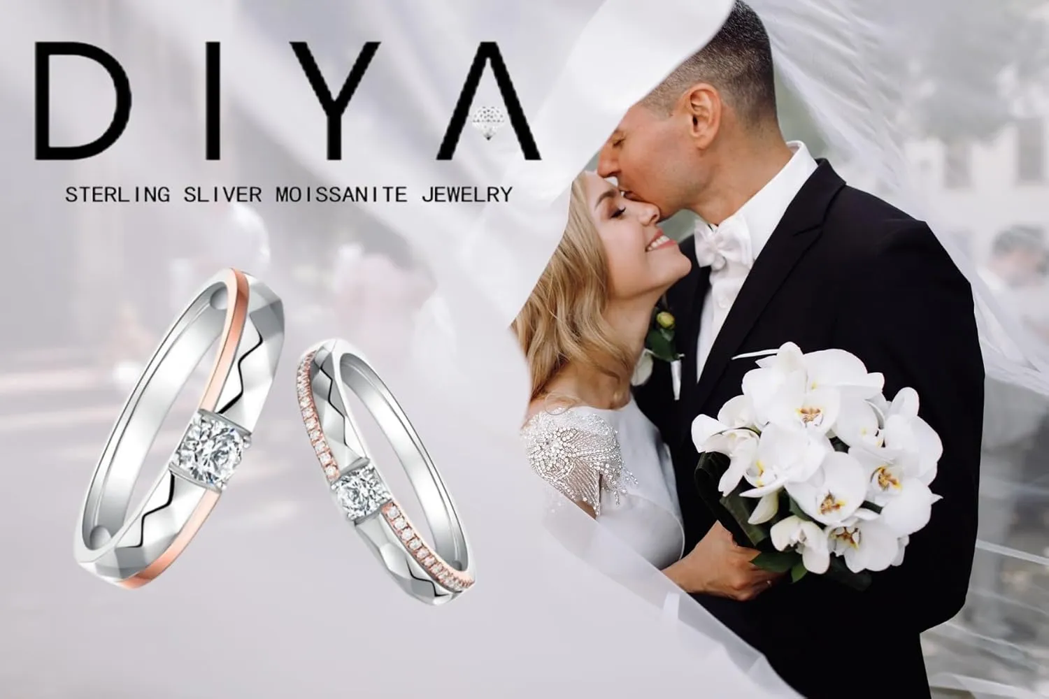 DIYA Personalized Engraved Moissanite Couples Rings Wedding Band Sets For Him And Her Sterling Silver Engagement Ring Wedding Anniversary Valentine's Day 10K 14K 18K