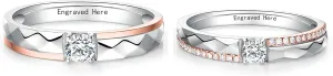 DIYA Personalized Engraved Moissanite Couples Rings Wedding Band Sets For Him And Her Sterling Silver Engagement Ring Wedding Anniversary Valentine's Day 10K 14K 18K