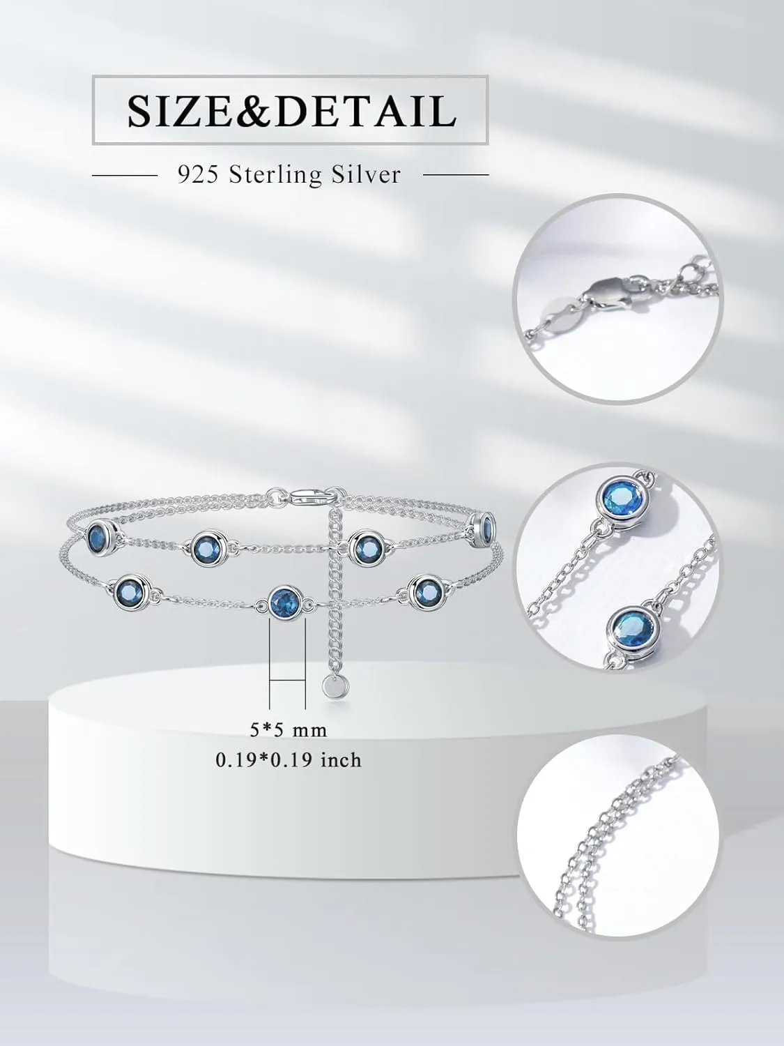 Dorunmo Birthstone Anklet Bracelets for Women 925 Sterling Silver Birthday Mother's Day Jewelry Gifts for Wife Mother Her