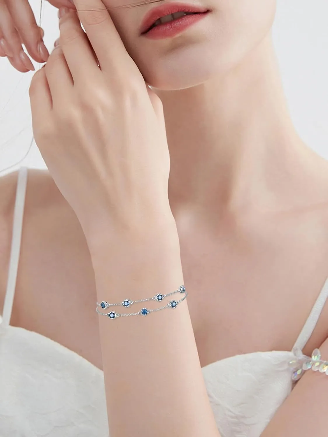Dorunmo Birthstone Anklet Bracelets for Women 925 Sterling Silver Birthday Mother's Day Jewelry Gifts for Wife Mother Her