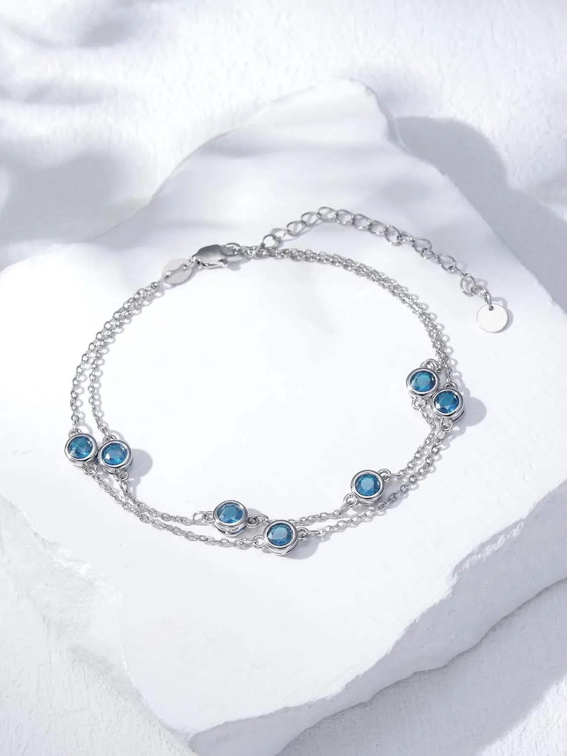 Dorunmo Birthstone Anklet Bracelets for Women 925 Sterling Silver Birthday Mother's Day Jewelry Gifts for Wife Mother Her