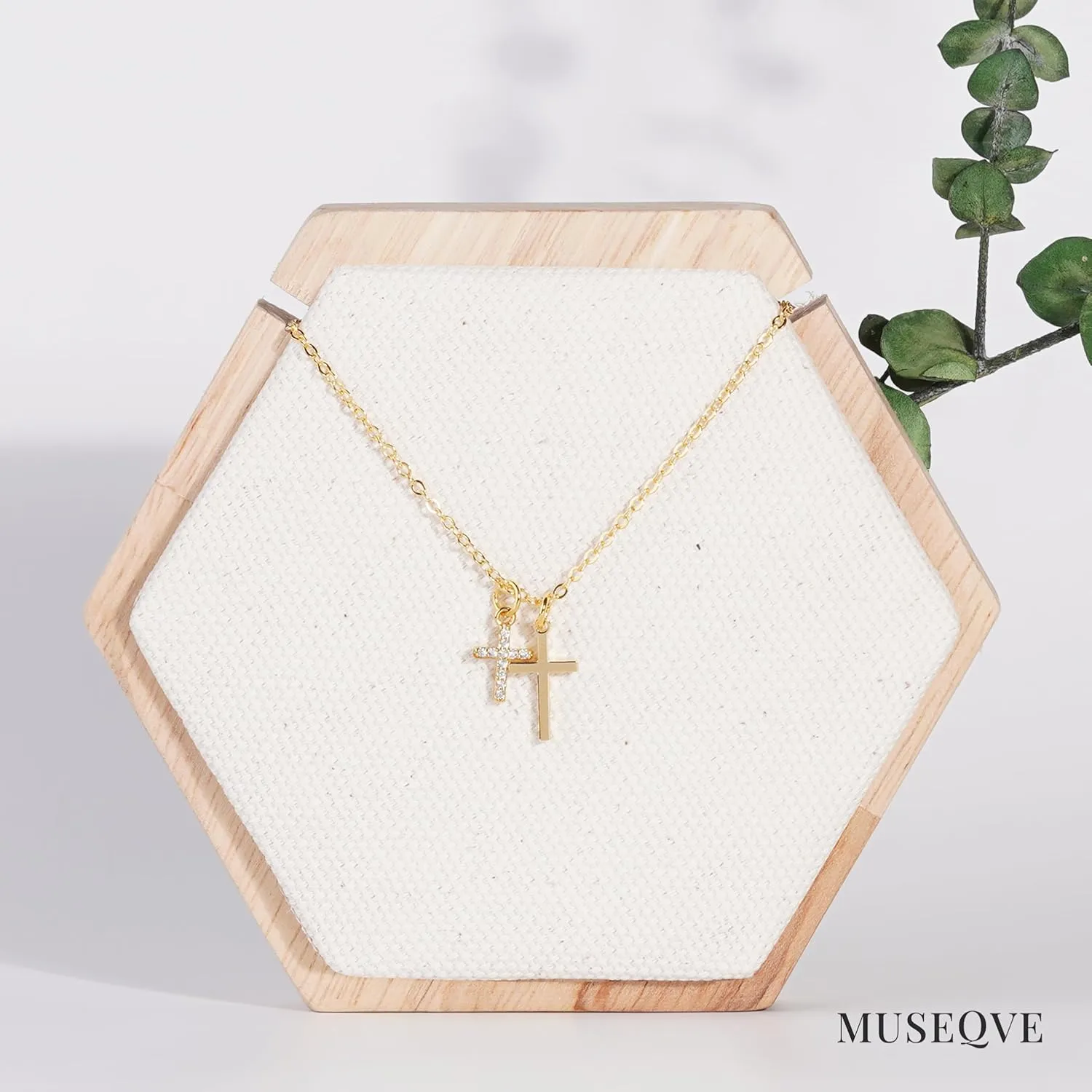 Double Cross Pendant Necklace for Women 14K Gold/Silver Plated Dainty CZ Diamond 2 Cross Charm Choker Delicate Faith Jewelry Religious Gifts [MXN]